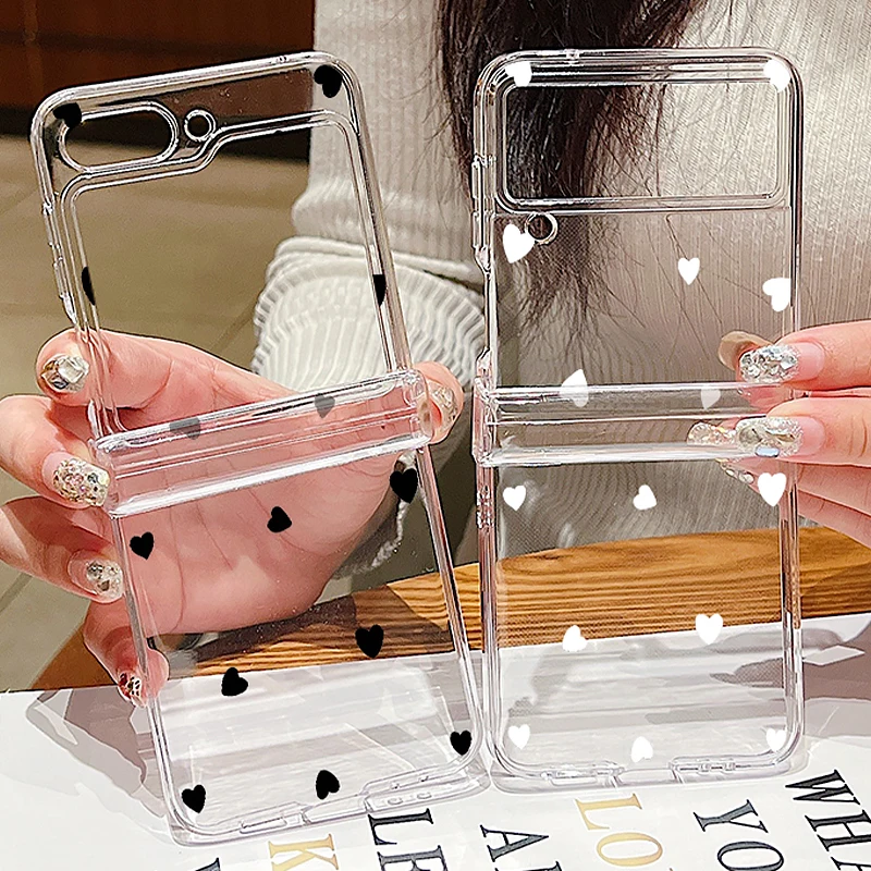 Love Heart Print Transparent Folding Phone Case - Hard PC Cover