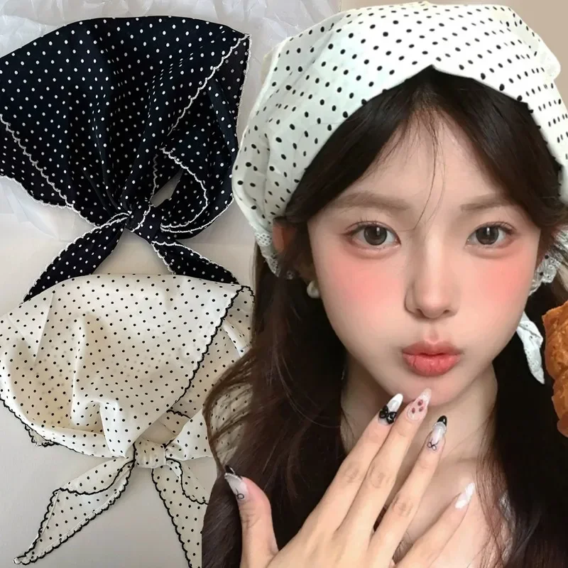 Korean Style Polka Dot Triangle Headscarf Women Triangle Wrap
