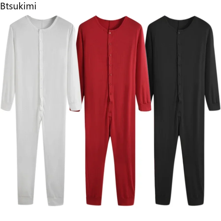 New Pajamas Jumpsuits Men Home Wear Solid Long-sleeved Comfortable Rompers Tight-fitting Casual Pajamas Sexy Male men jumpsuits