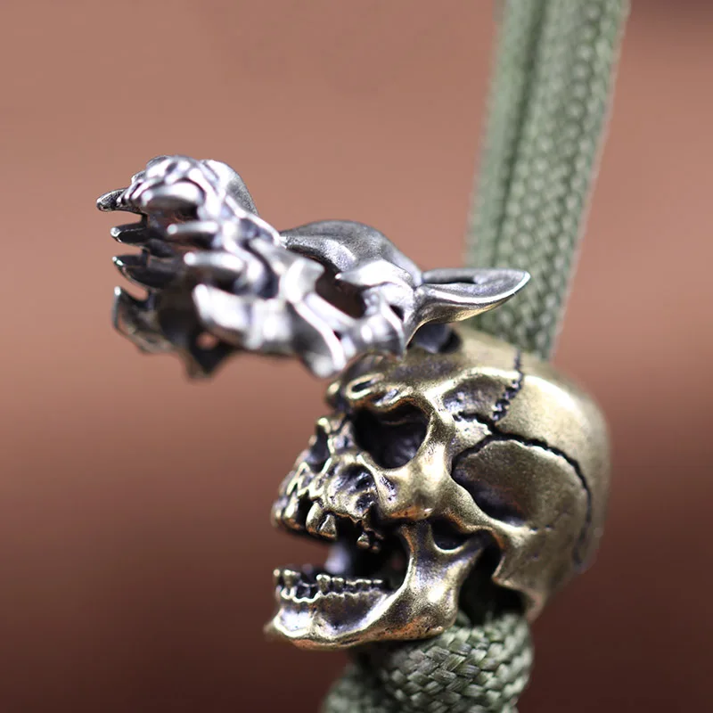 Perles de crâne de la Faucheuse, perles en laiton, cordon, perles en