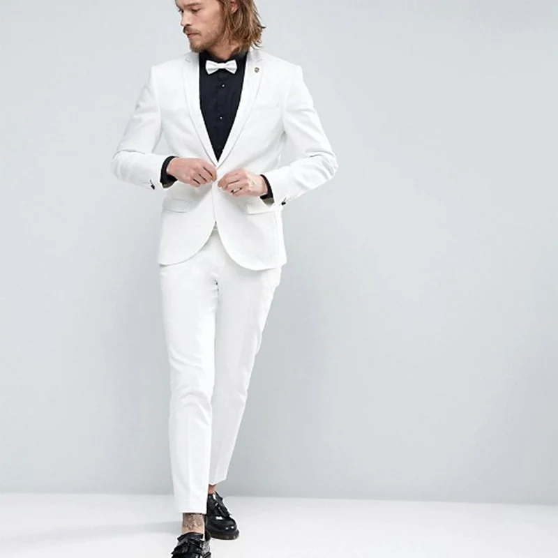 2024 Slim fit White Men Suits for Wedding 2 piece Man Fashion Jacket with Pants Custom Groom Blazer Sets Costume Homme 2022