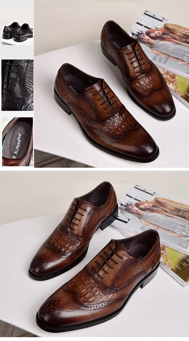 Men casual shoes Brock Oxford retro crocodile leather men formal spring and autumn 2022 new 's for