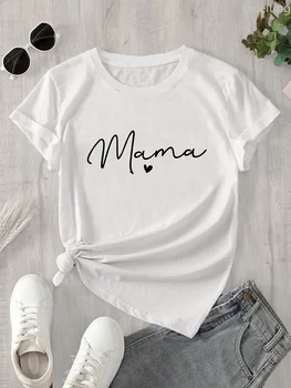 Women's Mama & Heart Print Casual Short Sleeve T-Shirt Harajuku Sleeve Casual Women's Clothing Street Aesthetic Clothes 1