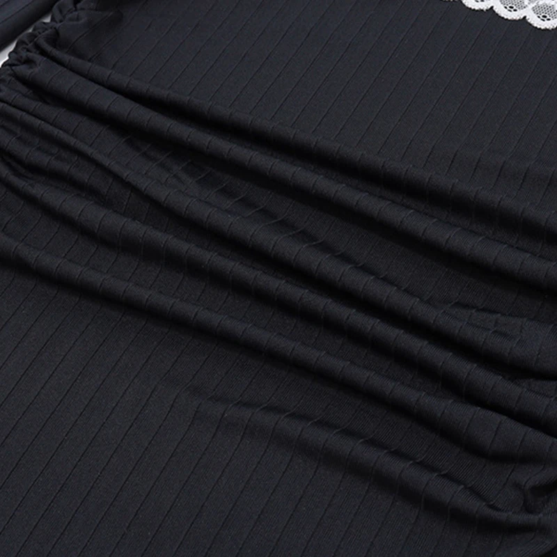 Vestido Fairycore Y2K para mujer, con encaje, hombros descubiertos, manga larga, ajustado, con lazo, para salir y fiestas.
