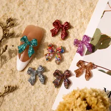 

25PCS Aurora Glitter Bowknot Nail Rhinestone 3D Resin Decoration Nail Art Charms Crystal Nail Accessories