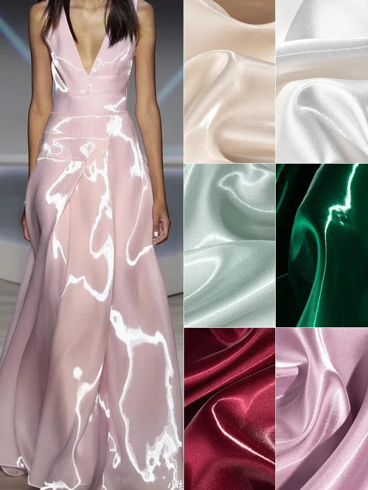 Skirt Reflective Fabric tulle fabric White Per Meter for Upholstery Clothing Dresses Sewing Plain High-grade Shiny Designer Cloth Silky Drape