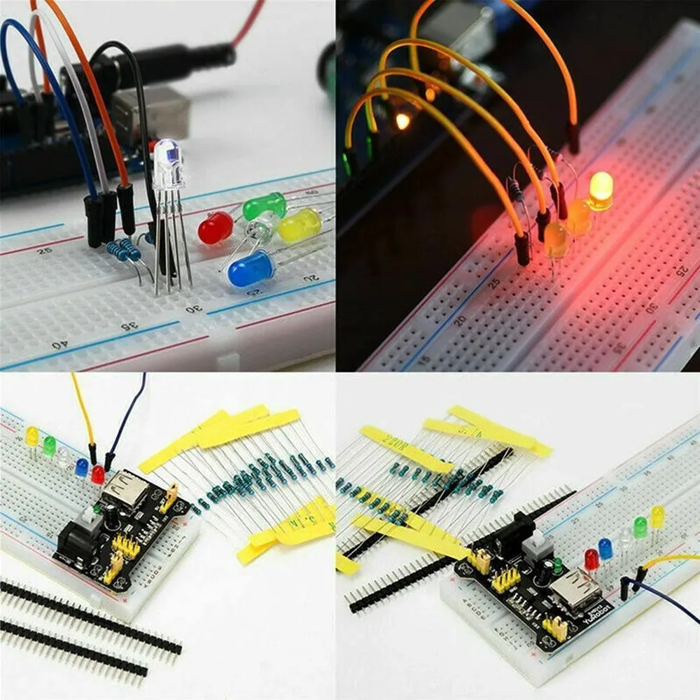 DIY Electronic Starter Set with Breadboard and Components in Organized Box
