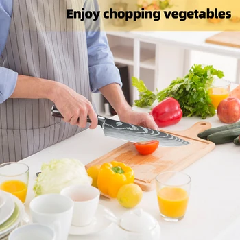 1-10PCS Chef knife Japanese Kitchen Knives Set Professional Laser Damascus Pattern Stainless Steel Meat Cleaver Slicer Knife 4