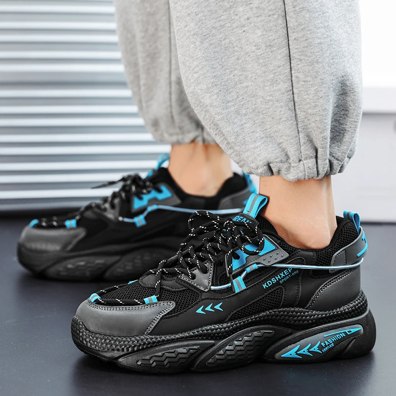 

Мужские сетчатые туфли на платформе, мужские туфли для папы, весна 2024, мужские кроссовки на шнуровке с низким верхом, модные Нескользящие дышащие мужские универсальные туфли