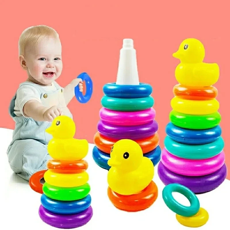Montessori Rainbow Stacking Toys Toddlers 1-3 Early Education Learning Stacking Tower Soft Ring Stacker Baby Toys 6 12 Month
