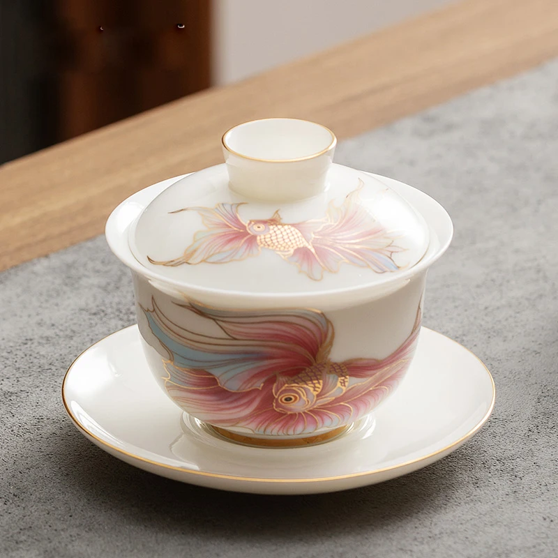 chinese-style-sancai-covered-bowl-ceramic-kung-fu-tea-white-porcelain-tea-bowl-high-end-household-tea-cup-xh096