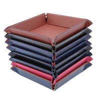 Creative Folding Tray PU Leather Valet Trinket Collapsible Phone Key Wallet Coin Desktop Storage Sundries Box Bins Accessories 1