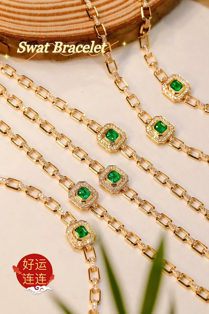 Metal: 18K Yellow Gold elegant real emerald bracelet