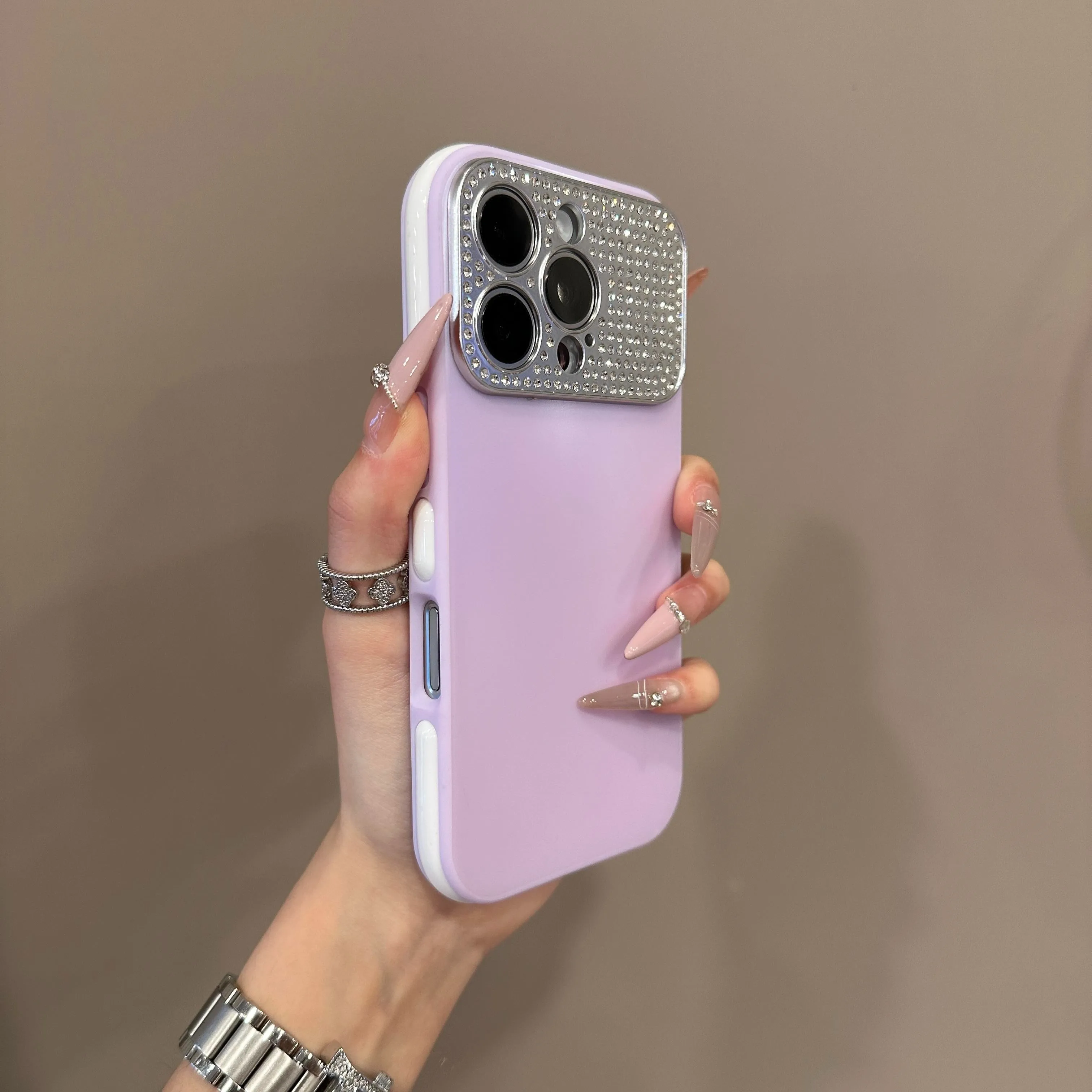 Glamorous Glitter Shockproof Camera Protection Case with Diamond Accents - Candy Color Bumper