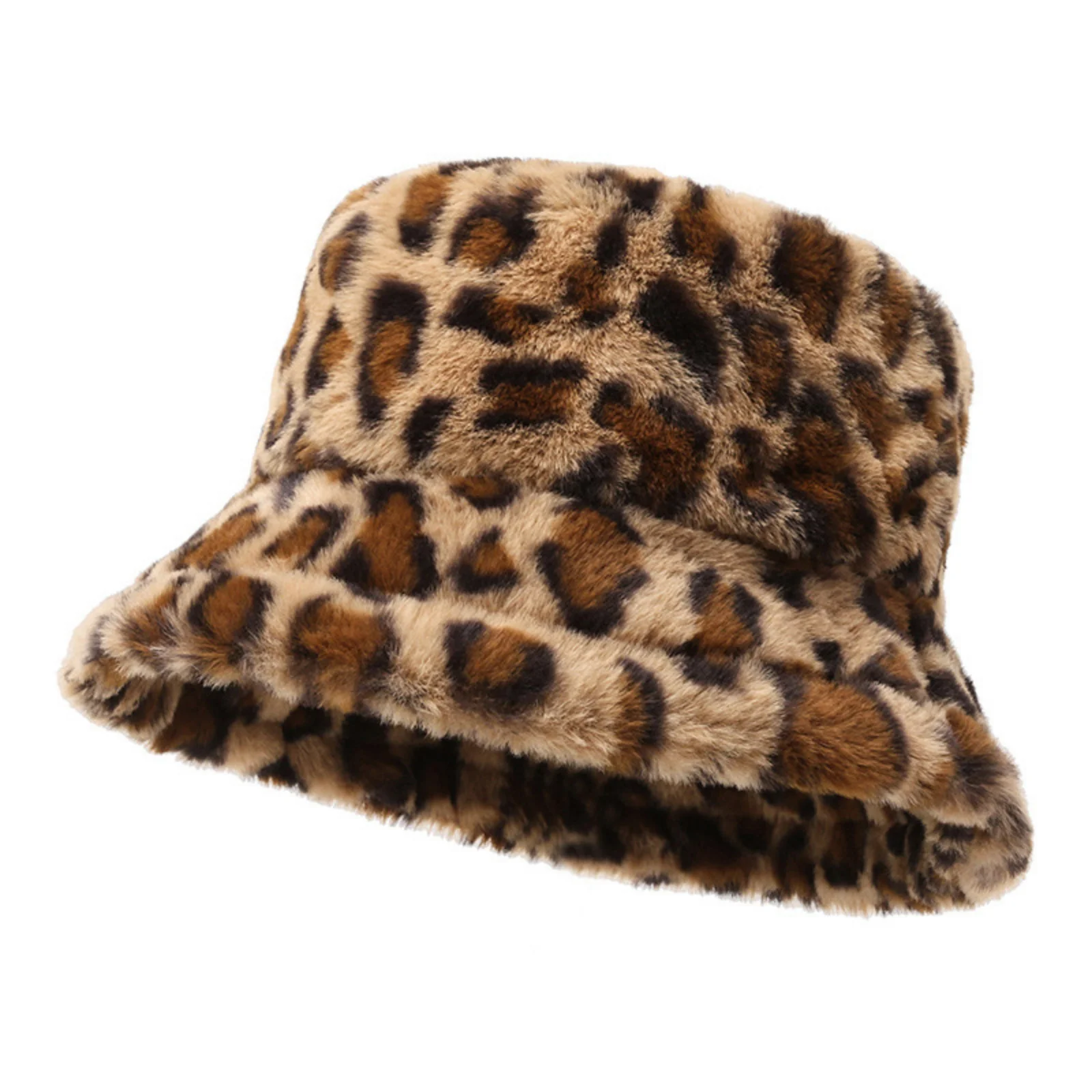 1PC Leopard Fuzzy Bucket Hat for Women, Soft Faux Fur Trendy Animal Print, Winter Warm Fashion Accessory，Headwear for Daily