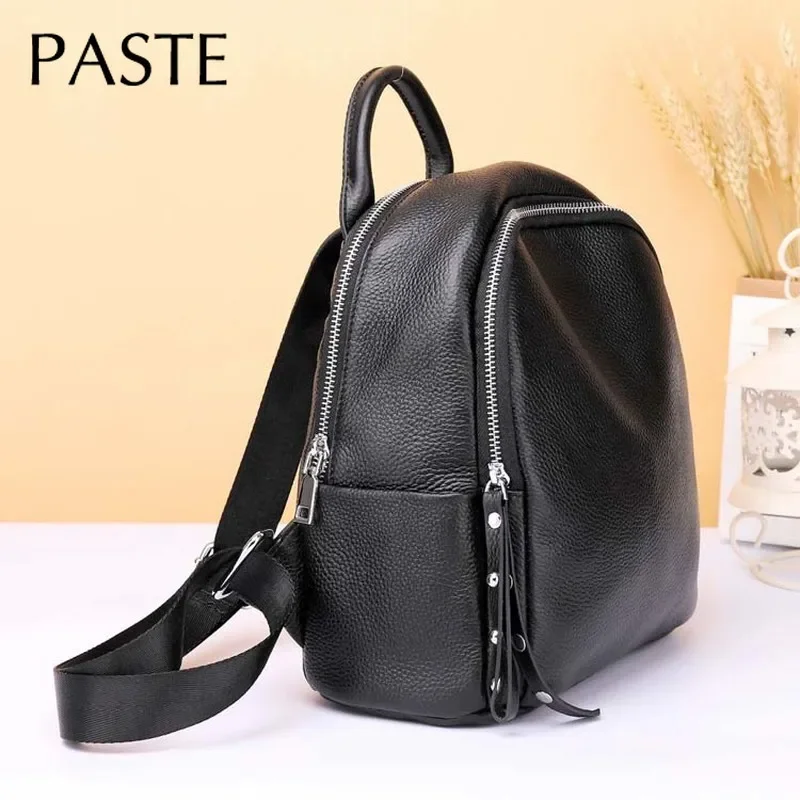 100% Genuine Leather Women Backpack Black Daily Casual Travel Bag for Lady Small Beach Knapsack High Quality Students Schoolbag 3