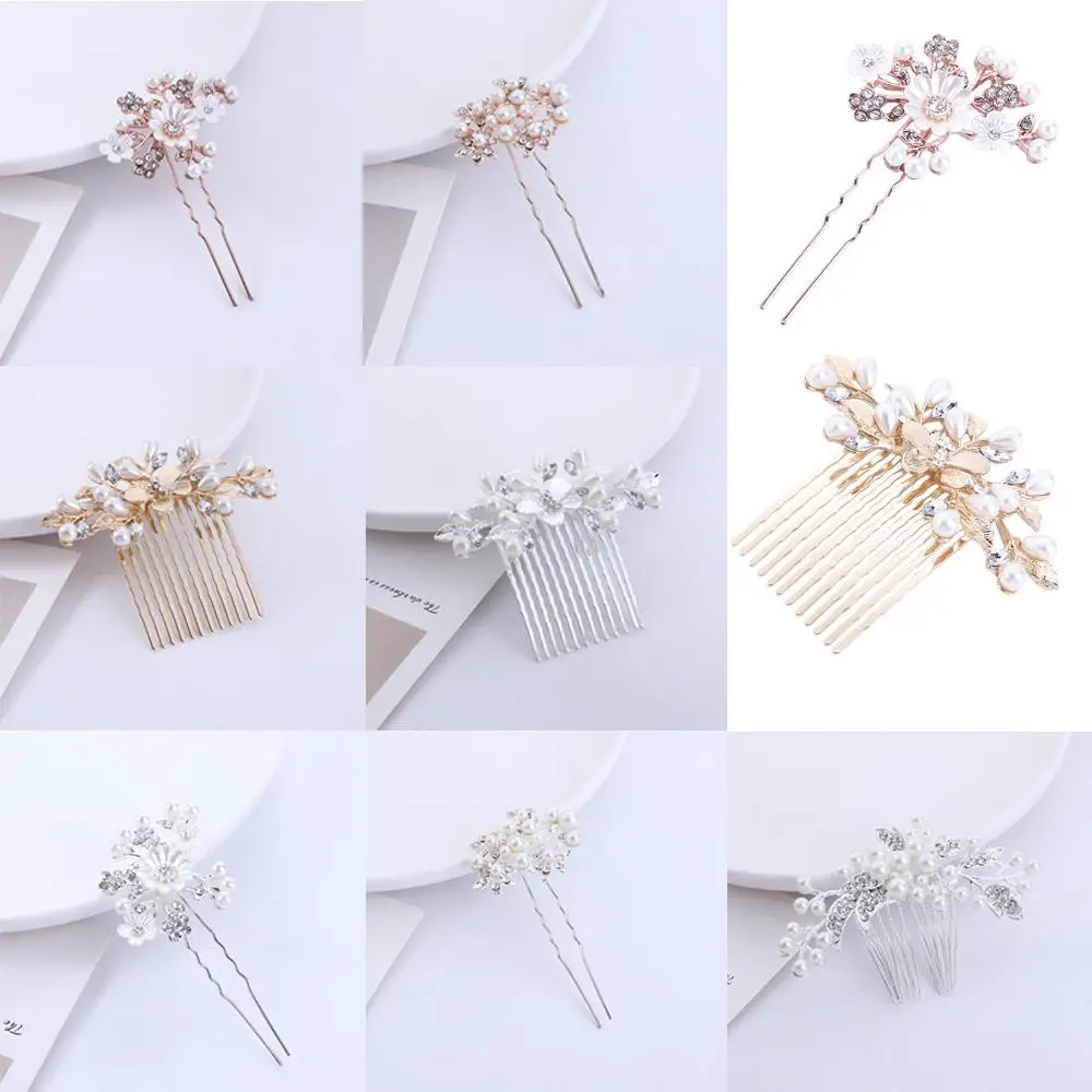 

Decorative Hairpin Temperament Women Pearl Rhinestone Hair Stick Korean Style Headwear Five-tooth Hair Comb Hair Accessories
