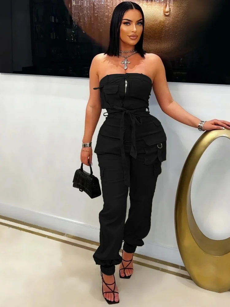 Wmstar Jumpsuit Women Wholesale Off Shoulder Casual Solid Color Multi Pocket Corset Strapless Romper Dropshopping New in Summer