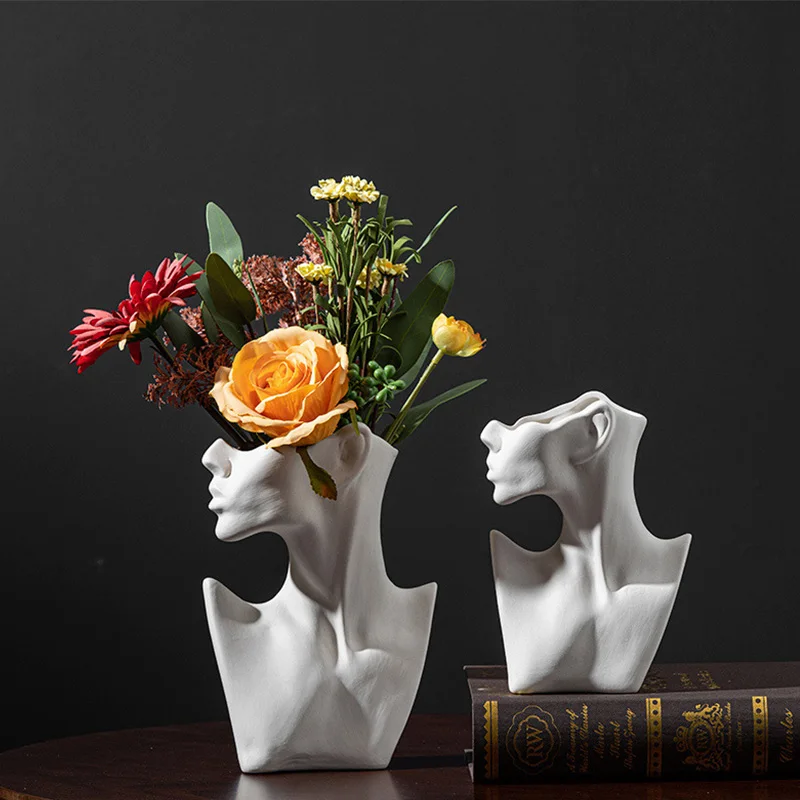 Ceramic Flower Vase Home Decor Bedroom Face Nordic Floral Desktop Art Tabletop 