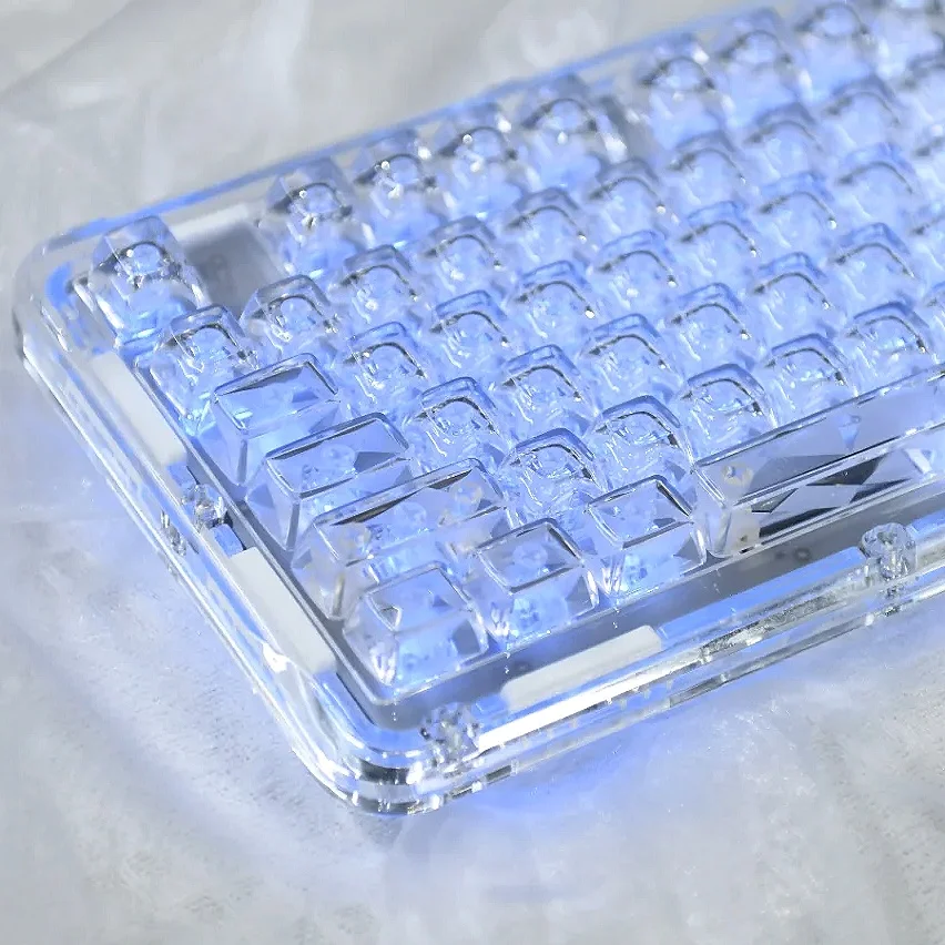 Transparente Ice Crystal Keycaps Faça Você Mesmo Teclado Mecânico Espessado pc Keycaps Alta Translucidez Fesa 114 Chaves sem Gravura - Imagem 4
