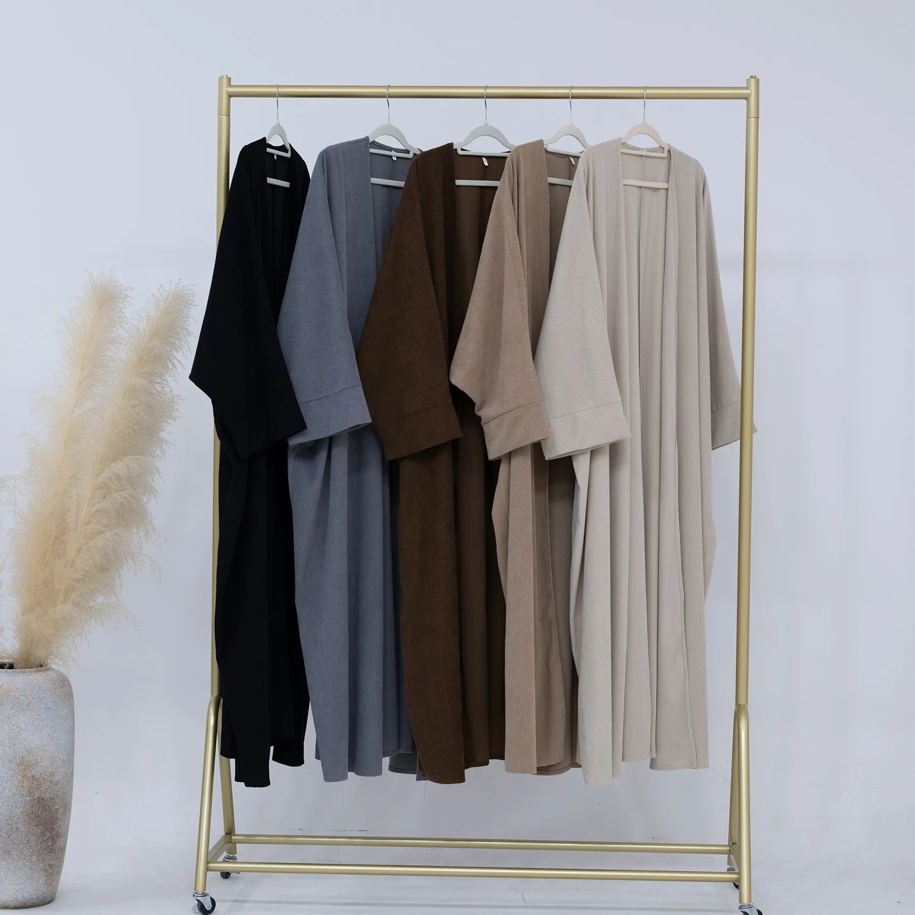 Corduroy Open Abaya Coat Winter Autumn Cardigan Kimono Muslim Women Dubai Luxury Long Warm Dress Hijab Islamic Clothing Outwear