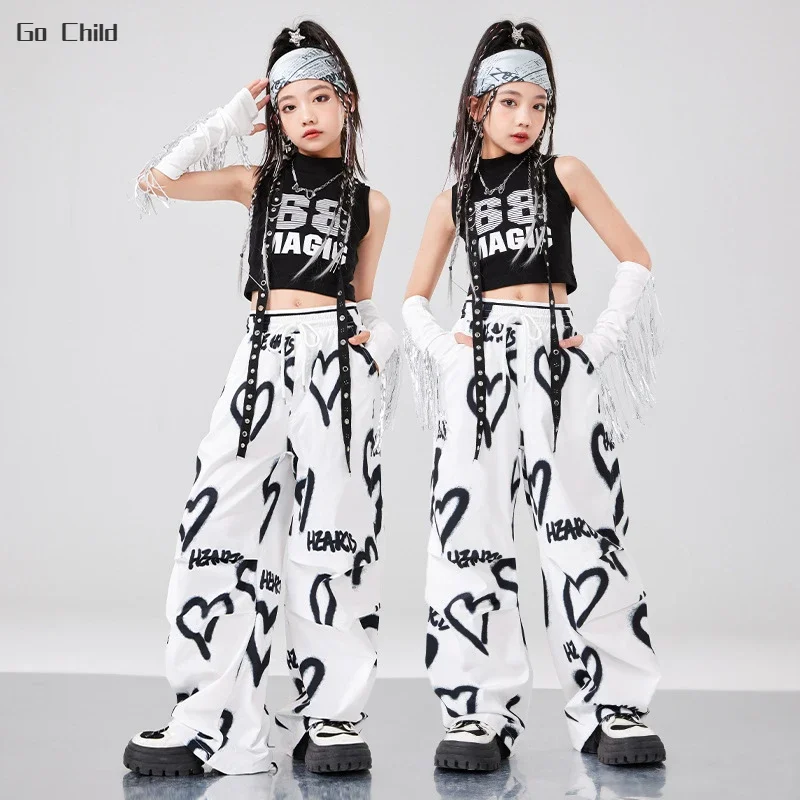 Kids Cosplay Costume Hip Hop K-pop Crop Top Street Dance Love Cargo Pants Girls Streetwear Joggers Child Jazz Costumes