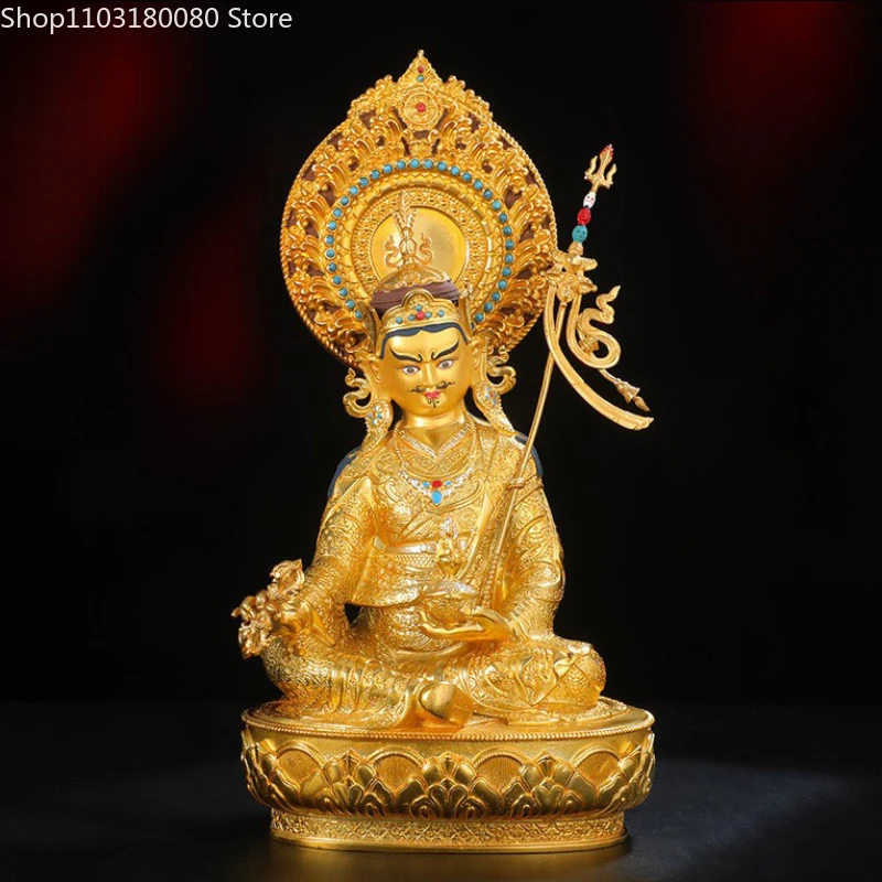 

28cm Exquisite Brass Copper gilt Padmasambhava buddha statue Tibet buddhism Guru Rinpoche "Lotus-Born" sculpture home decor