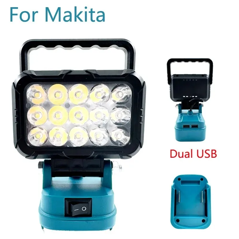 อุปกรณ์เสริมเครื่องมือไฟฟ้าสำหรับแบตเตอรี่มากีต้า 18V ไฟ LED ทำงาน ไฟฉุกเฉิน ไฟฉาย ไฟสปอตไลท์ พร้อมพอร์ต USB คู่ รุ่น BL1830 1