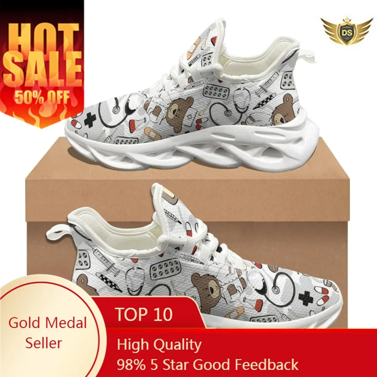 Nurse Shoes Women Print Breathable Sneakers Woman Slip-on Light Non-slip Flats Ladies Soft Bottom Casual Sports Shoes