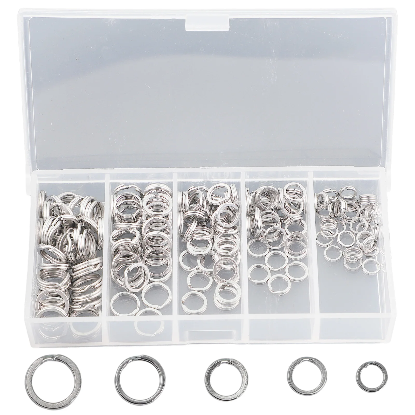 

200pcs Stainless Steel Fishing Split Rings Double Loop Connectors O Circle Small Rings For Fishing Lures In 5 Size