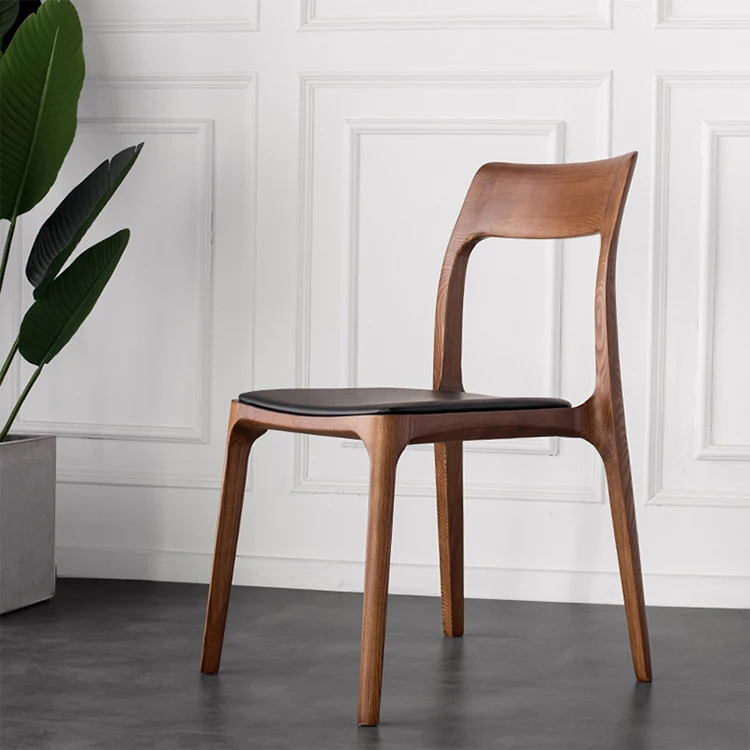 

Европейский современный дизайн, твердый деревянный обеденный стул из искусственной кожи, дизайнерский черный деревянный обеденный стул для ресторана