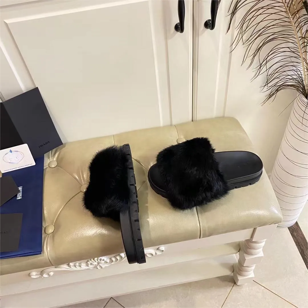 2023 New Wool Mop Flat-bottomed Slippers Summer Super Versatile Warm Bottom Women Shoes Big Size 35-42