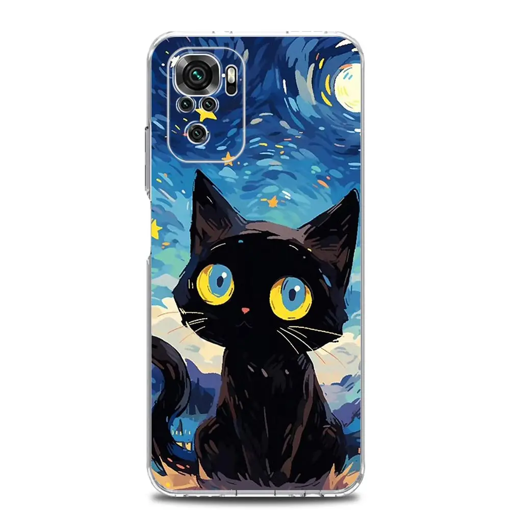 Artistic Black Cat Starry Night Phone Case Cover