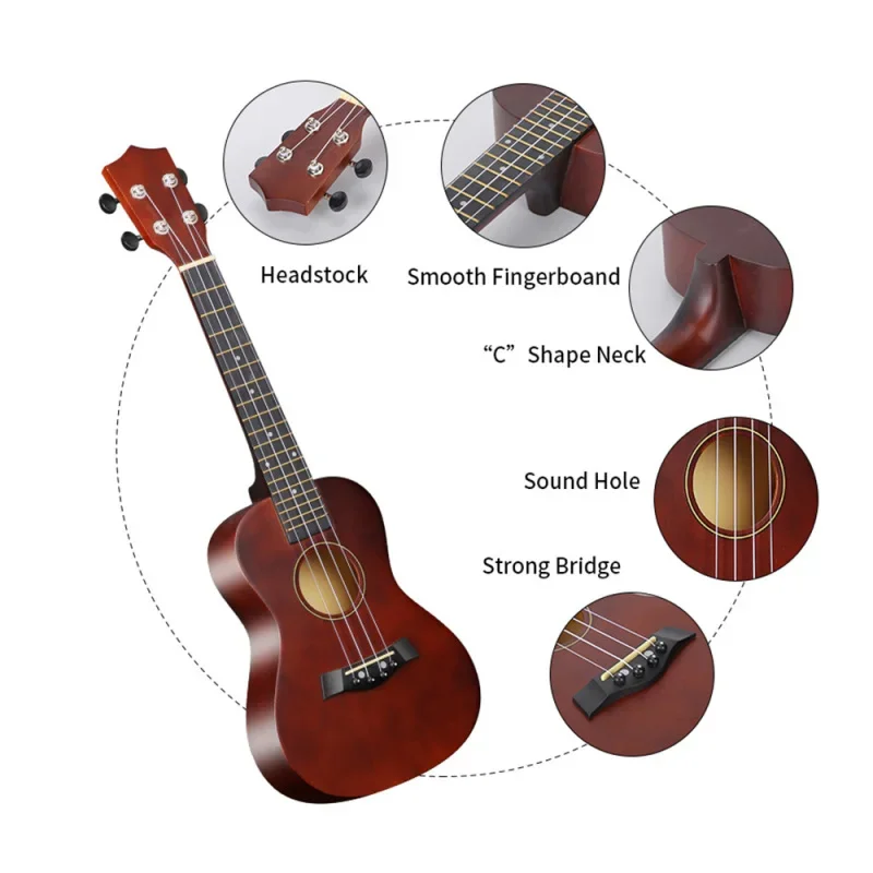23-inch Ukulele Acoustic Kit with Bag Strings Strap Bridge Needle Capo Pick Tuner for Beginners