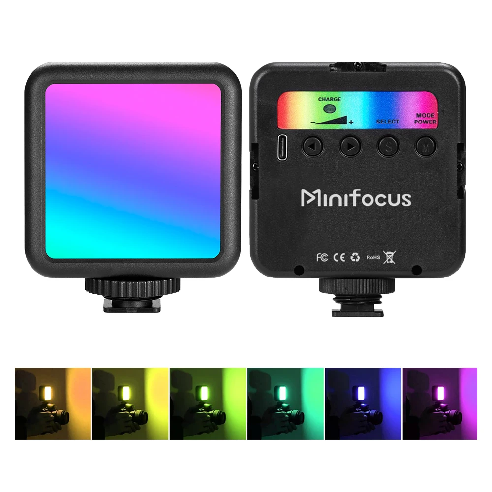 MINIFOCUS RGB видеосвет мини-светодиодный светильник для камеры перезаряжаемый 1800 мАч заполняющая лампа портативное фото-ви...