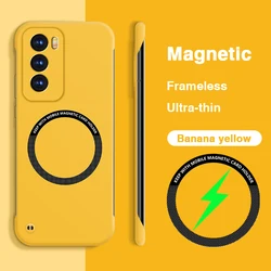 Luxurious Magnetic Frameless Thin Phone Case with Hard PC Candy Color Back Cover for OPPO Reno12 (China) (Banana Yellow)