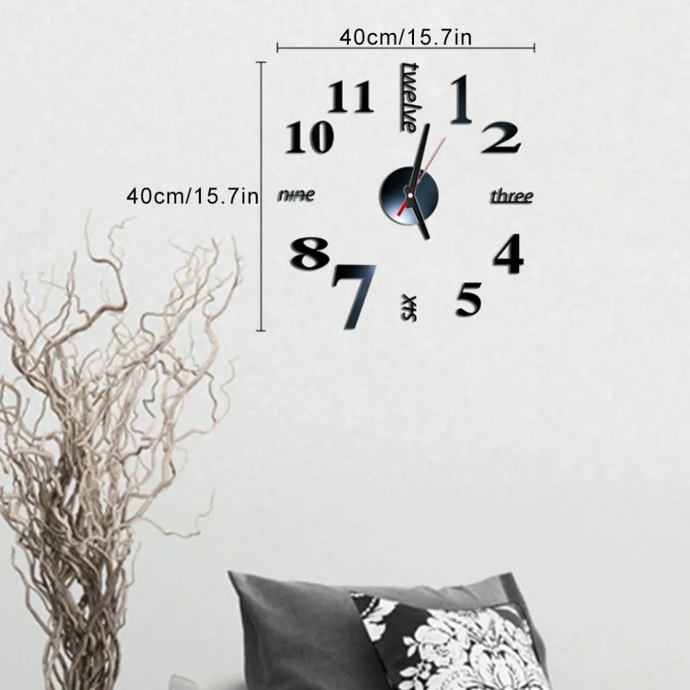 3D Large Wall Clock Sticker Acrylic Silent Digital Big DIY Self adhesive Wall Clock Modern Design for  Room Home Office Decor