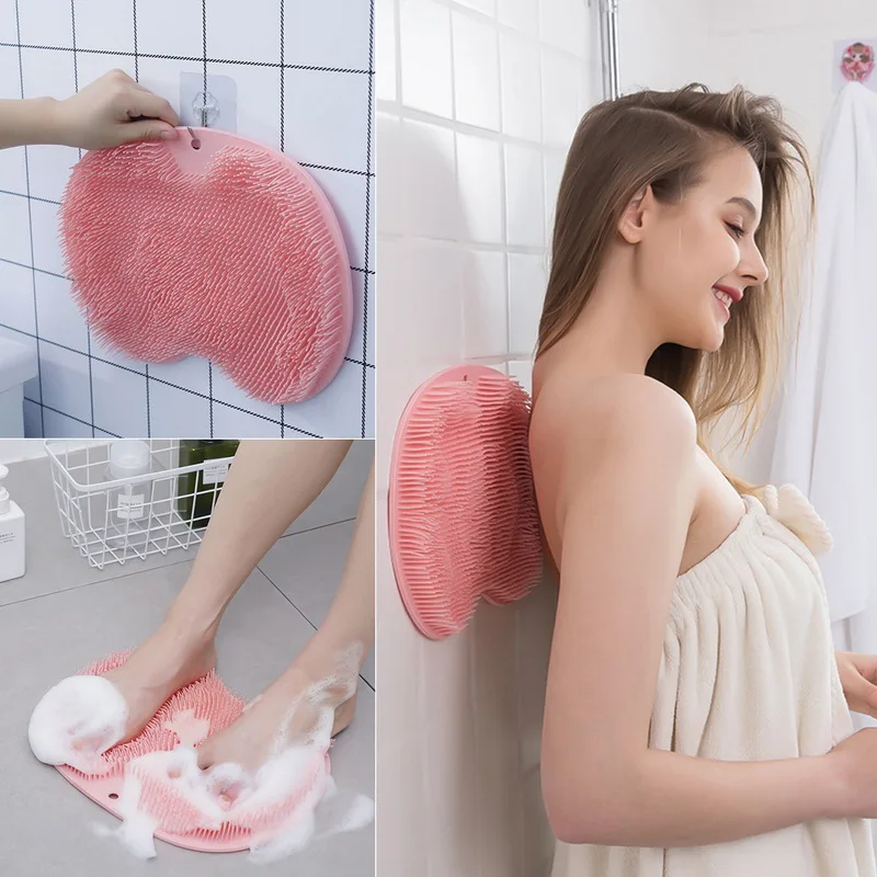 Exfoliating Shower Massage Bathroom Non-slip Bath Mat Silicone Massage Brush Silicone Foot Scrubber Massage Pad Bath Accessories