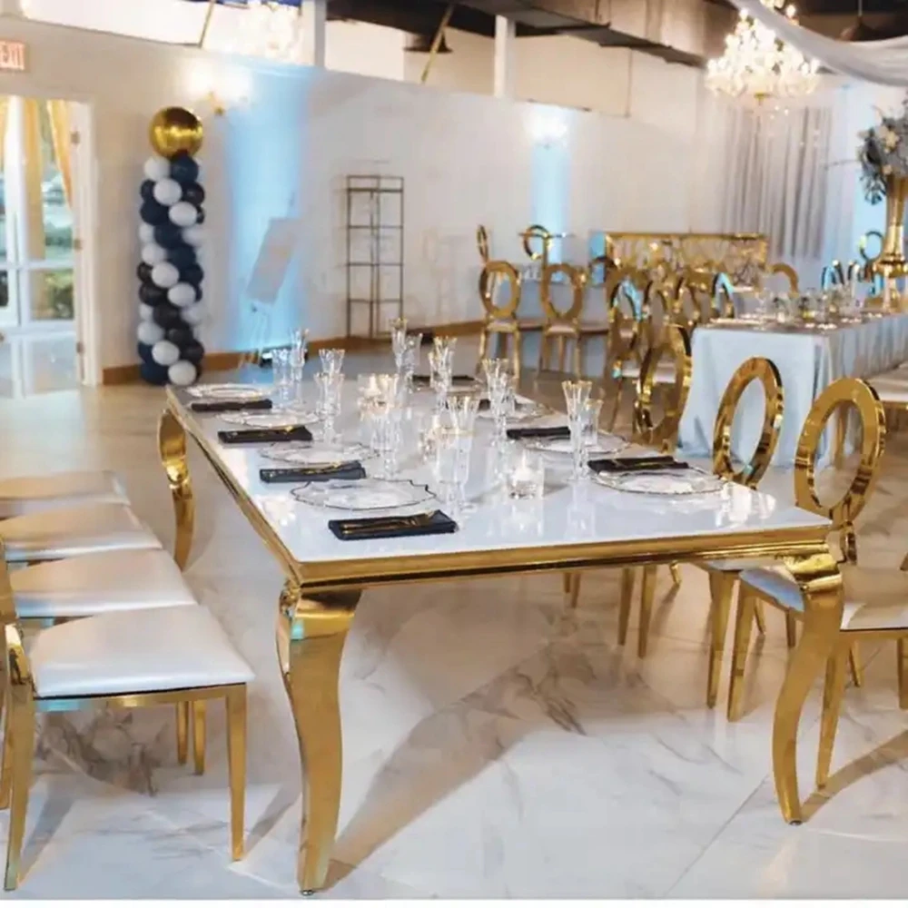 Luxury Stainless Steel Banquet Party table Dining Dinner table Glass Serpentine Wedding Cake Table for Evente 308