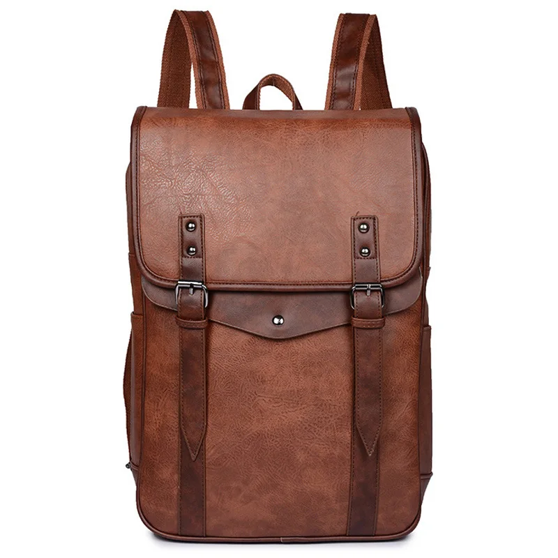 Multifunctional Vintage Waterproof Backpack Men Luxury School Bags Leather Backpacks Travel Retro 15.6 Inch Laptop Bag For Men