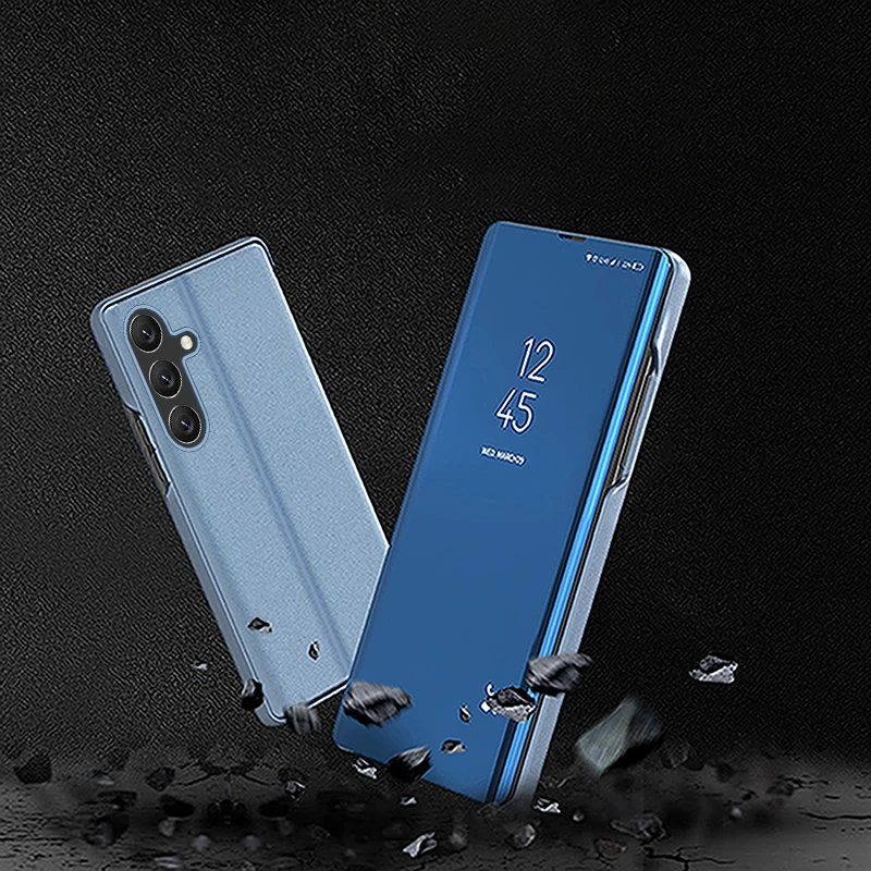 Smart Mirror Flip Case Phone Case For Samsung Galaxy A54 A34 A14 5G Case Mirror Flip Stand Plating Hard PC Back Cover