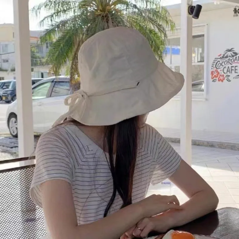 Stylish Women's Lace-up Fisherman Hat Lady Fisherman Hat Wide Brim Sun Wide Brim Windproof Strap Anti-uv Sunshade Summer Cap