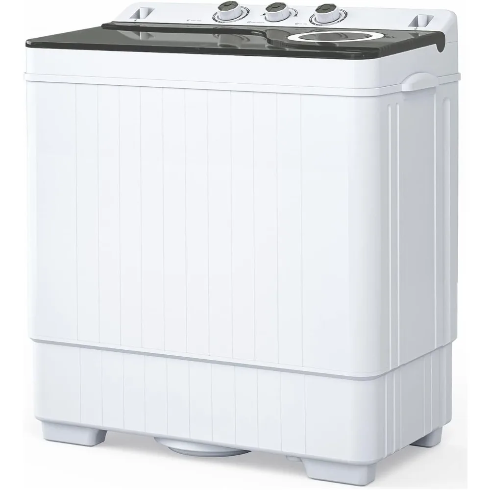 

26lbs Compact Twin Tub Portable Washing Machine, Mini Washer(18lbs) & Spiner(8lbs) / Built-in Drain Pump/Semi-A