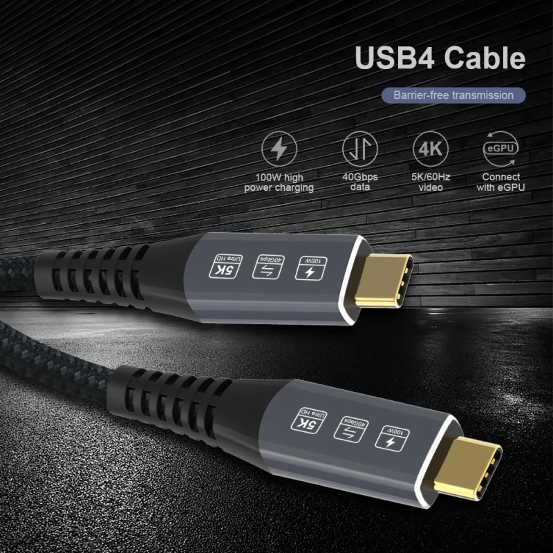 

100W Usb Type-C Cable 8K 60Hz 40Gbps Transmission Hd Cable PD Flash Charging Compatible Thunderbolt 4/3 for Macbook Pro