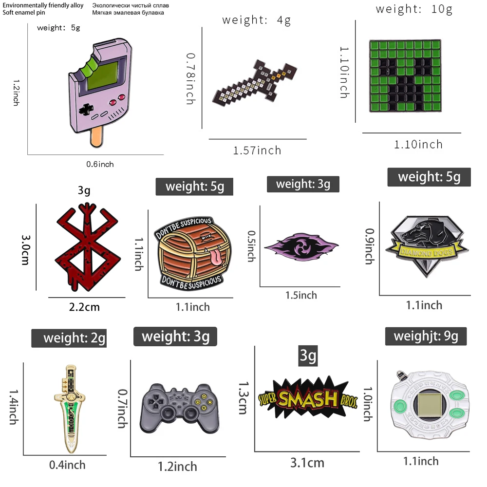 Cartoon Game Brooch Shield Dice Airwave Treasure Chest Sword Dagger Transform Machine Console Adventure Badge Punk Pins Jewelry