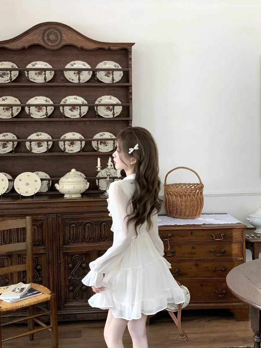 Elegant Chiffon Short Dresses for Women Flare Sleeves Ruffles A-line Birthday Party Dress Korean Fashion One Piece Vestido New