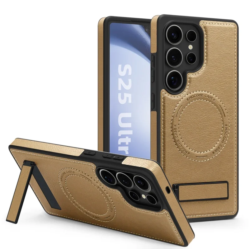 Leather Stand Case with Magnetic Wireless Charging and Fall Protection
