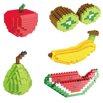 DIY 과일 미니 빌딩 블록, 애플 바나나 체리 3D 모델, 가정 장식, 어린이 교육 조립 장난감, 소년 소녀 선물