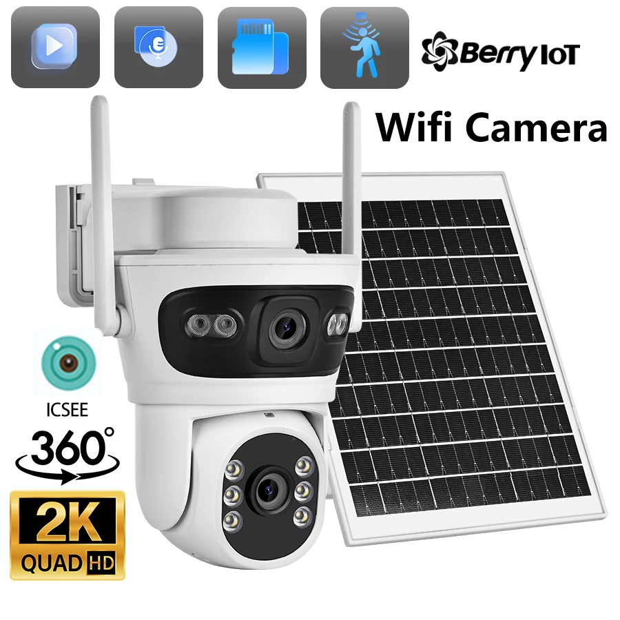BERRY IOT 6MP 2K Outdoor Solar WIFI Surveillance Camera HD Dual Lens CCTV Two-way Voice Intercom Wireless Network Camera ICSEE 1
