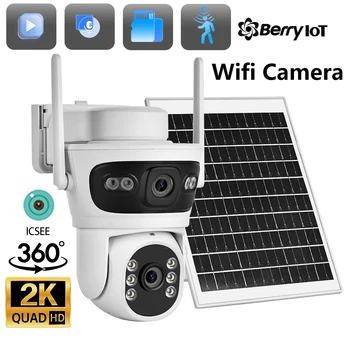 BERRY IOT 6MP 2K Outdoor Solar WIFI Surveillance Camera HD Dual Lens CCTV Two-way Voice Intercom Wireless Network Camera ICSEE 1
